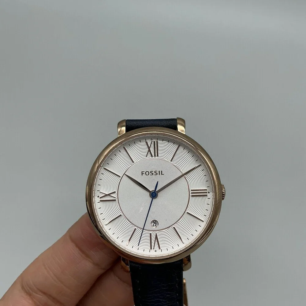 Fossil Womens Watch 36mm Two Tone Blue Leather Band Date ES3843 New Battery